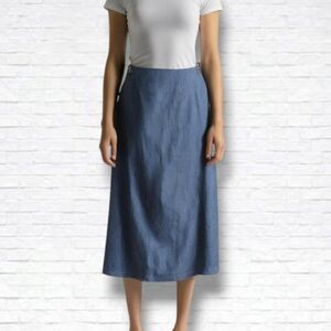 Vintage "Lily Custom Tailor" Chambray Denim Coastal Cowgirl Flare Skirt Size 29